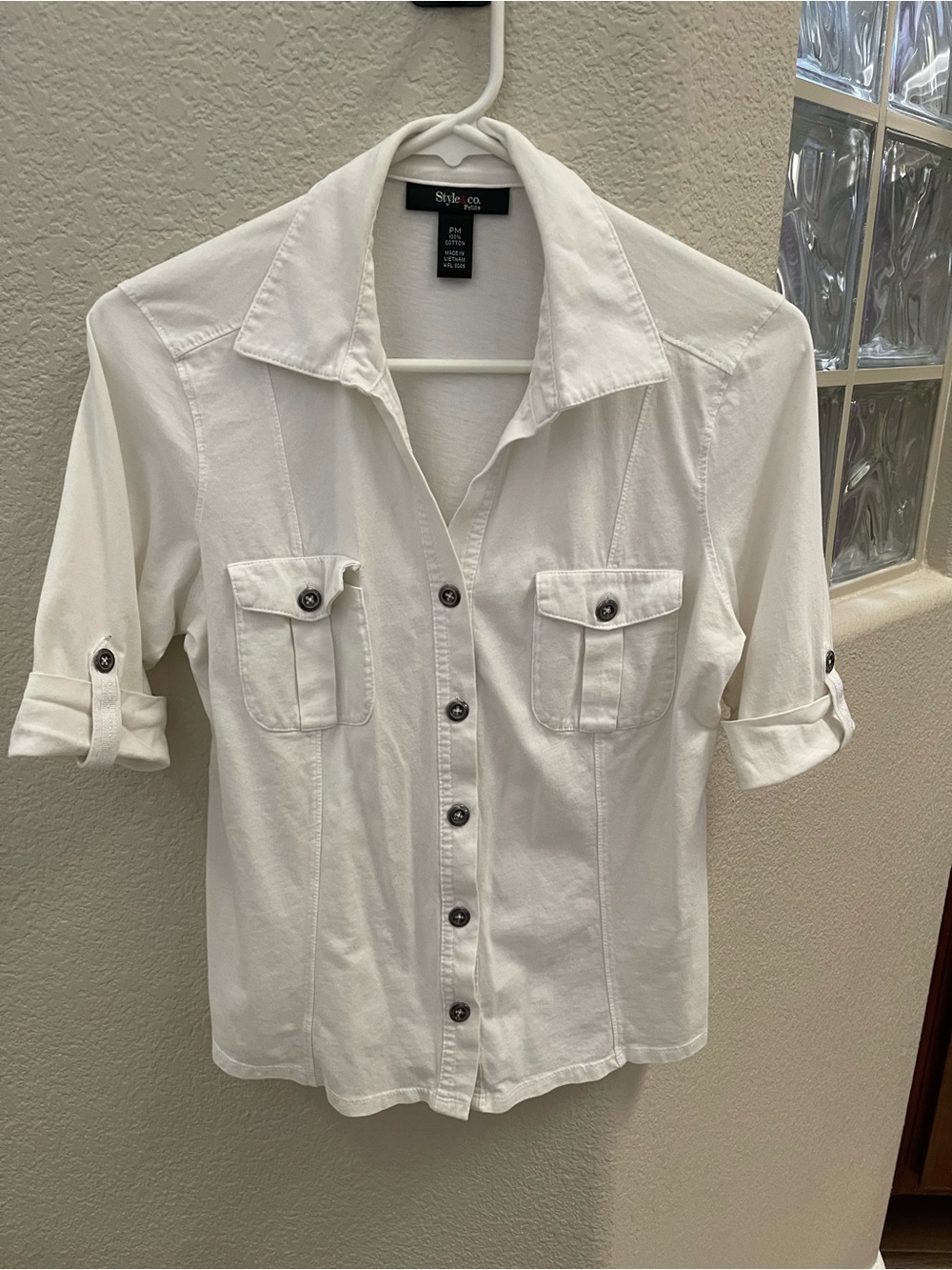 Style & Co. White Womens Button-Down Utility Shirt